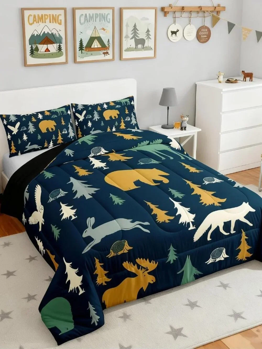 Moose Fox Comforter Set Full Size Soft Kids Nature Woodland Wild Animal Bedding